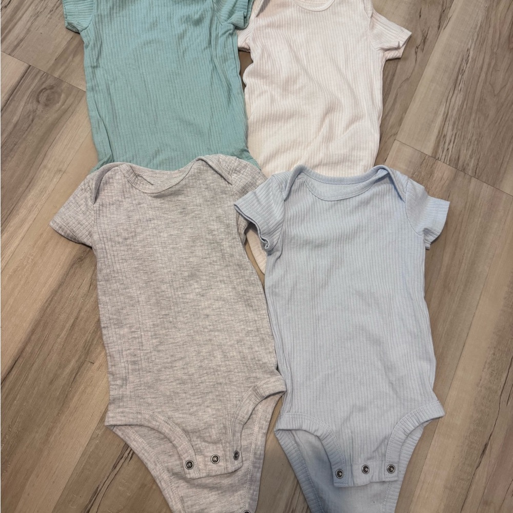 Carter's Ribbed Short-Sleeve Baby Bodysuits - Blue, Mint, Gray, Cream